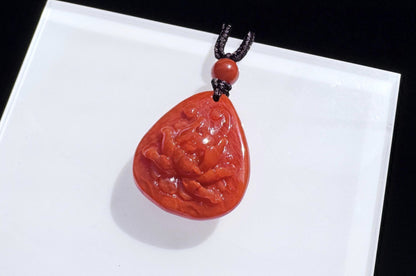 Natural Untreated Nanhong South Red Agate Peony Pendant, Fire Pattern Nanhong, Carved Nanhong Agate Pendant, 天然川料南红玛瑙手工雕刻牡丹花吊坠