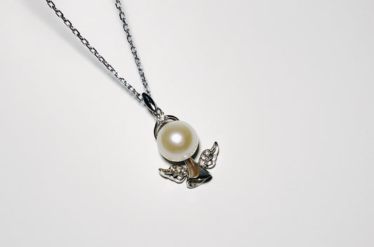 Natural Freshwater Pearl Pendant in 925 Silver Little Angel Design, Freshwater Pearl Necklace, 精品天然淡水珍珠925纯银Angel baby可爱小天使吊坠项链