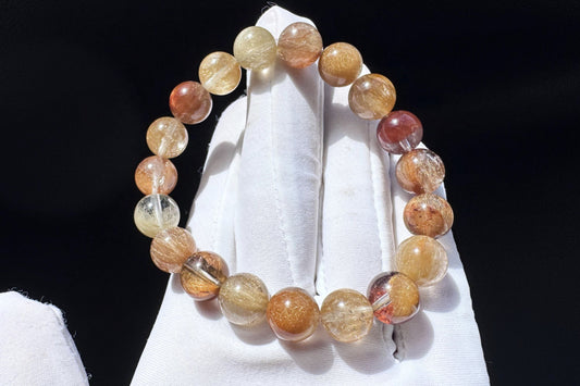 Genuine Multi-color Rutile Quartz Beaded Bracelet, Natural Untreated Cantoyancy Rutilated Quartz Bracelet, 天然巴西原色猫眼维纳斯金发晶顺发彩发晶圆珠手串