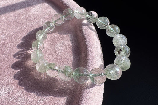 Natural Brazilian Green Phantom Quartz Beaded Bracelet, Natural Green Phantom Crystal Faceted Beads, 天然巴西满天星绿幽灵水晶刻面珠手串
