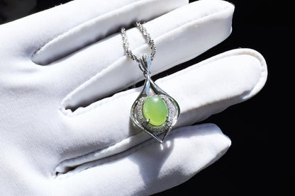 High Grade Natural Green Nephrite In S925 Sterling Silver Setting, Green Nephrite Silver  Pendant, 天然碧玉S925银吊坠