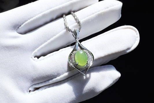 High Grade Natural Green Nephrite In S925 Sterling Silver Setting, Green Nephrite Silver  Pendant, 天然碧玉S925银吊坠