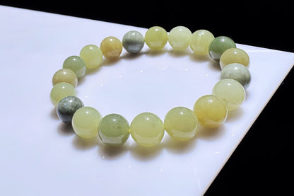 Certified Natural Yellow Nephrite Jade Bracelet with Blue Stone Skin, Unique Nephrite Jade Bracelet, 天然若羌蓝皮黄口料玉手串带证书