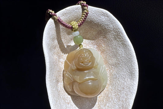 Certified High Grade Natural Nephrite Hand Carved Buddha Pendant, Brown Sugar and White Nephrite Jade Buddha, 天然高品质糖白玉手工雕刻笑佛吊坠