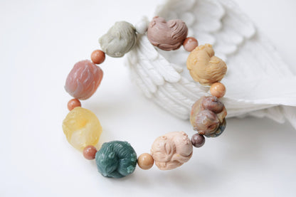 Top Grade Natural Alashan, African, and Hulun Buir Agate Hand Carved Nine Tailed Fox Bracelet, 天然原矿玉化阿拉善非红玛瑙呼伦贝尔玛瑙手工雕刻九尾趴趴狐手串