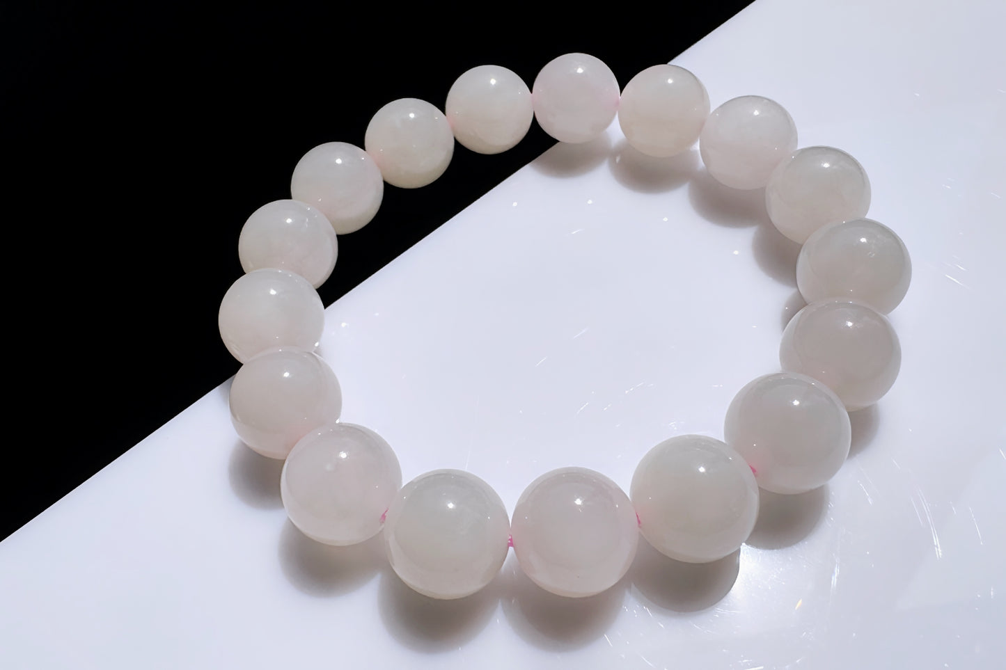 11mm Certified Natural Oufen Hetian Nephrite Bracelet, Icy Pink Hetian Nephrite Jade Beads Bracelet, 天然青海料藕粉和田玉圆珠手串
