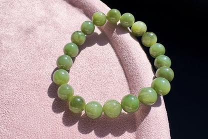 9mm Natural Dark Green Nephrite Beaded Bracelet, Untreated Chatoyancy Nephrite Jade Beads, 天然和田玉碧玉圆珠手串