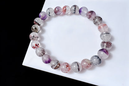 8mm Natural Super Seven Quartz Beaded Bracelet, Rare Venom Super Seven Bracelet, Venom Super 7 Crystal, 天然超级七手串毒液超七手串