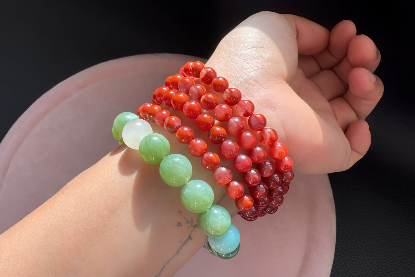 Certified Natural Nanhong Agate Bracelet, Nanhong Bracelet, Untreated Nanhong Agate Beads Jelly Like Texture, 天然南红玛瑙火焰纹圆珠多圈手串