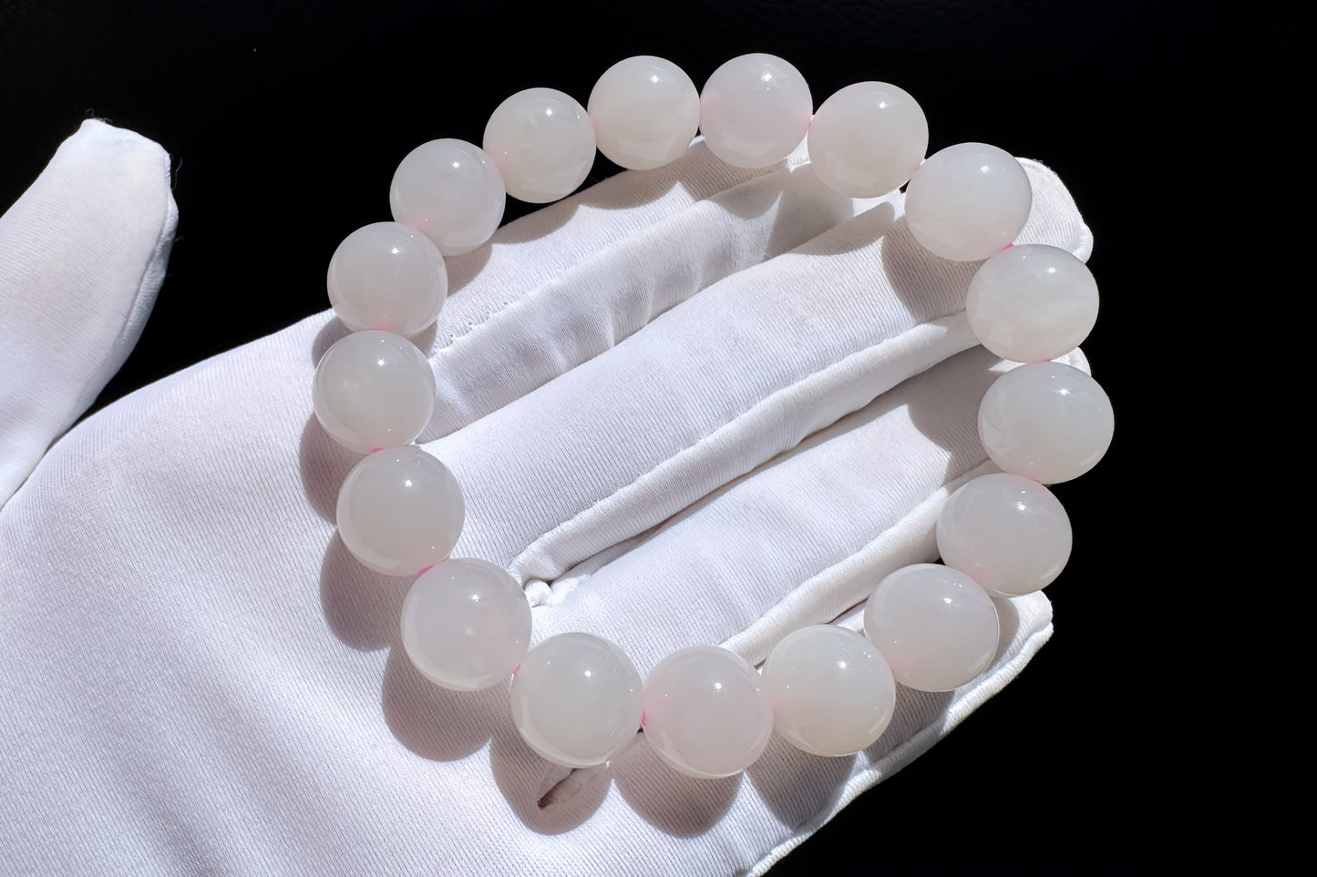 11mm Certified Natural Oufen Hetian Nephrite Bracelet, Icy Pink Hetian Nephrite Jade Beads Bracelet, 天然青海料藕粉和田玉圆珠手串