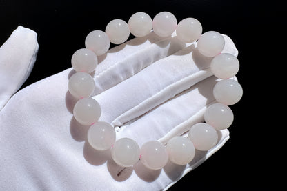 11mm Certified Natural Oufen Hetian Nephrite Bracelet, Icy Pink Hetian Nephrite Jade Beads Bracelet, 天然青海料藕粉和田玉圆珠手串
