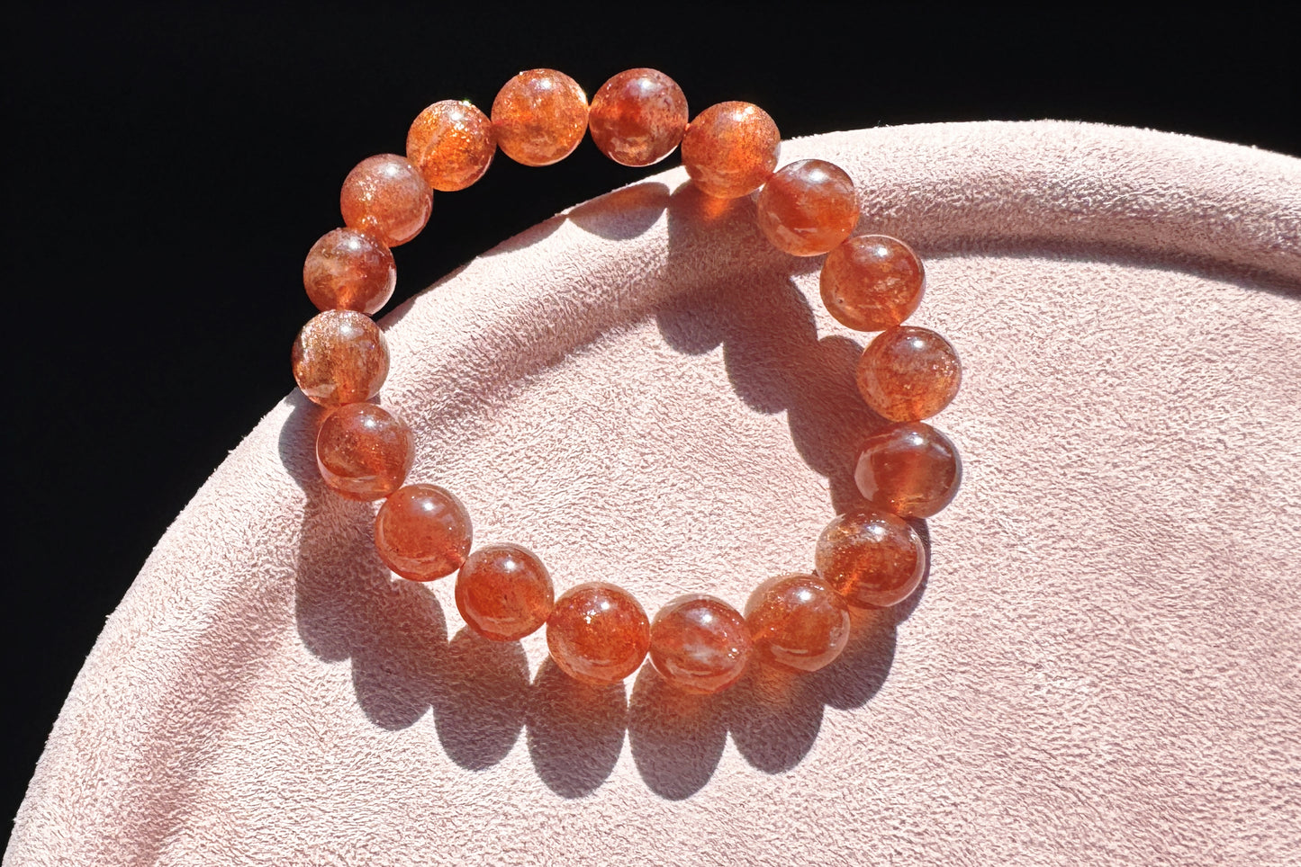 11mm Natural Sunstone Bracelet, Dark Orange Color Sunstone Beads, Shimmering Sunstone, 天然无优化美国俄勒冈州老矿焦糖色金太阳石水晶手串