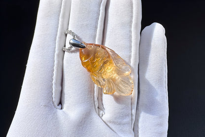Certified Gem Grade Brazilian Citrine Hand Carved Fish Pendant, Citrine Fish Necklace, 天然极品巴西黄手工精雕小鱼吊坠