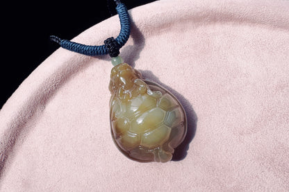 High Grade Natural Hetian Nephrite Hand Carved Dragon Turtle Pendant, Brown Sugar Nephrite Jade Dragon Turtle Pendant, 天然精品手工精雕糖白玉龙龟吊坠