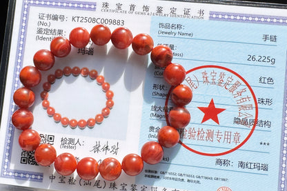 9mm Certified Natural Nanhong Agate Beads in Satin Polishing, Untreated Nanhong Agate Bracelet, 天然南红玛瑙哑光火焰玫瑰红手串