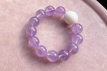 15mm Natural Lavender Amethyst Bracelet, Genuine Tridacna Bead Bracelet 20mm, Large Gemstone Statement Jewelry, Purple Crystal Bracelet
