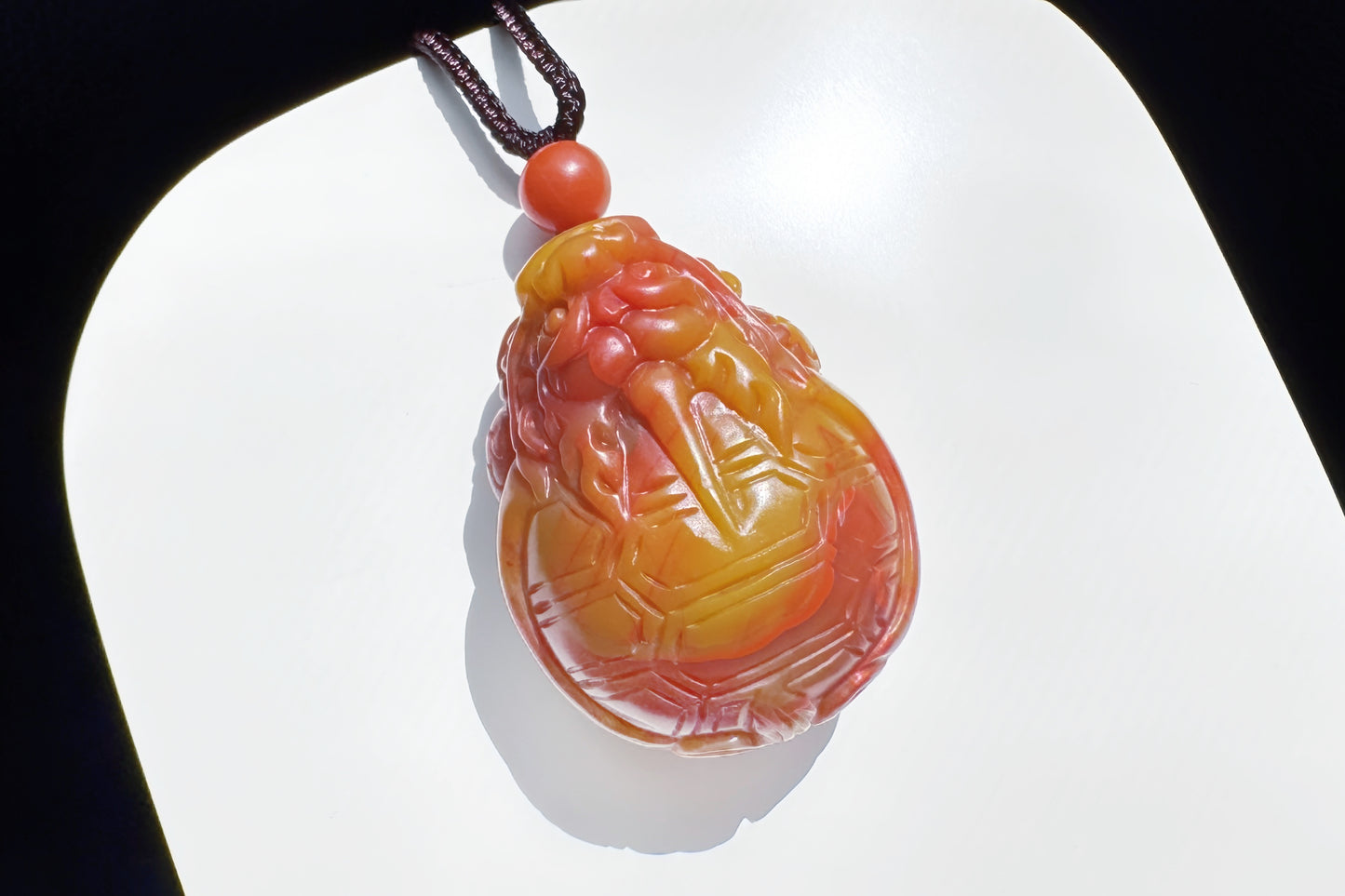 Certified High Grade Natural Nanhong Hand Carved Dragon Turtle Pendant, Yellow Nanhong Dragon Turtle Pendant, 天然黄皮包浆南红手工精雕龙龟吊坠