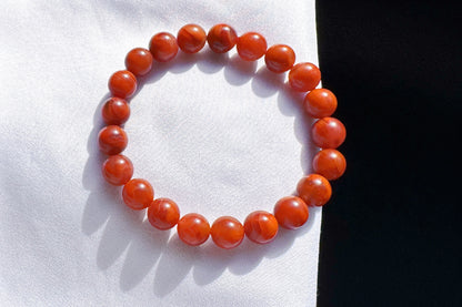 9mm Certified Natural Nanhong Agate Beads in Satin Polishing, Untreated Nanhong Agate Bracelet, 天然南红玛瑙哑光火焰玫瑰红手串