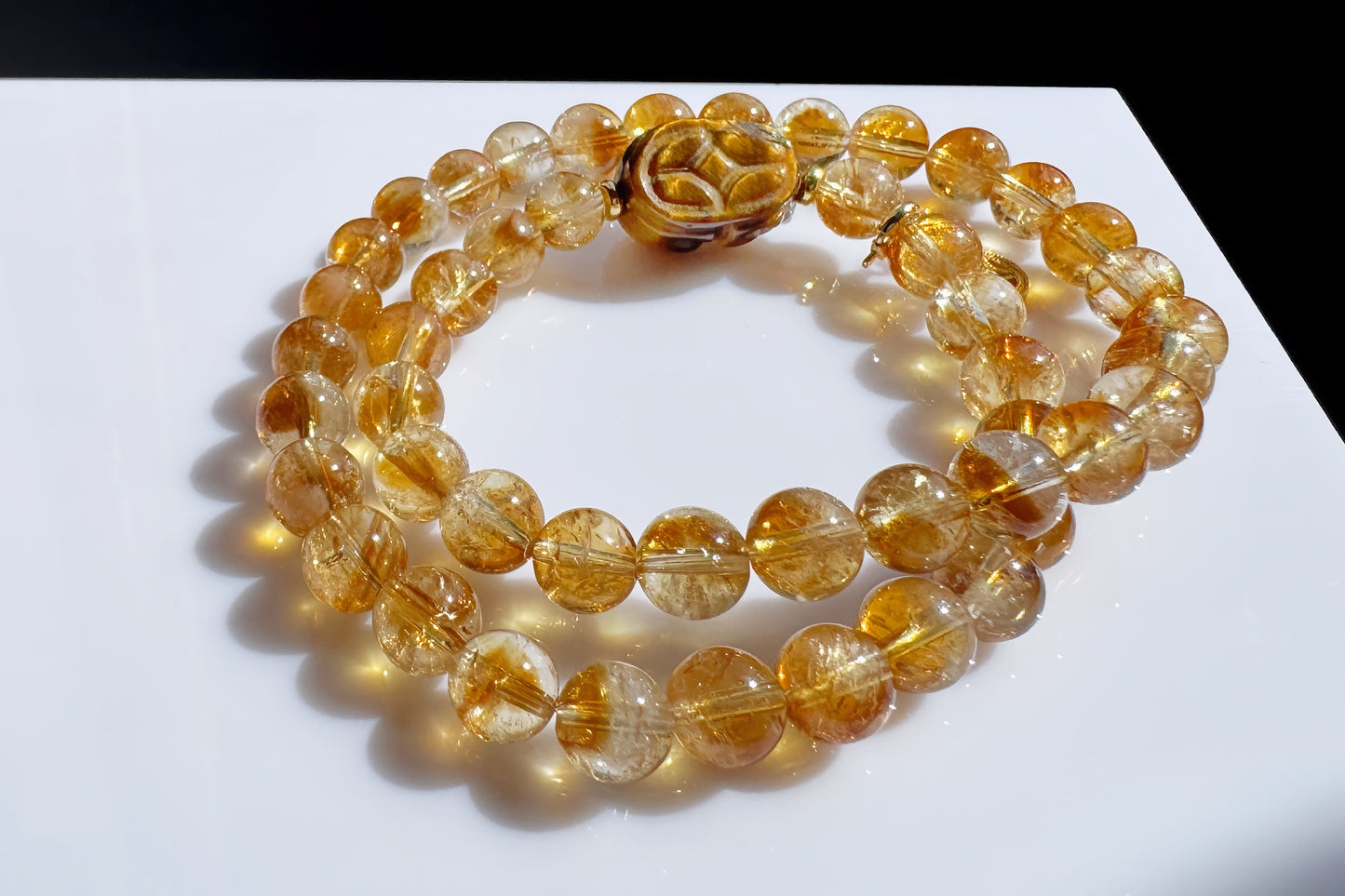 Natural Citrine Bracelet with Tiger’s Eye PiXiu Charm, Untreated Citrine Beads, 天然黄水晶双圈手串配虎眼貔貅