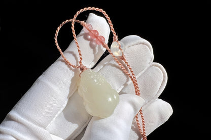 Small Natural Mutton Fat Hetian Nephrite PiXiu Pendant, Carved White Nephrite Jade Pixiu, Suet Jade Necklace, 天然羊脂白玉貔貅吊坠
