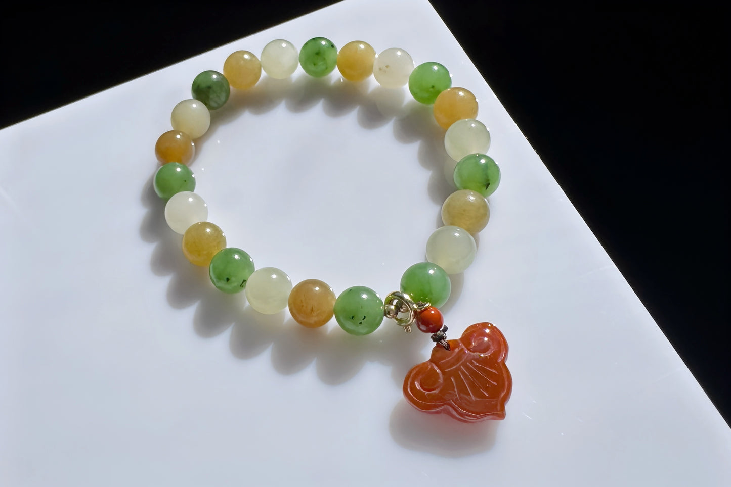 Natural High Grade Hetian Nephrite Beaded Bracelet, Multi-colored Nephrite Jade Bracelet, Nanhong Charm, 天然冰润高色阶和田玉多宝手串
