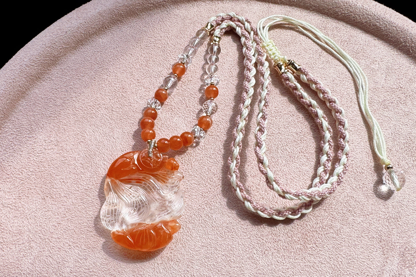 Hand Carved Natural Red Rabbit Hair Quartz Nine Tailed Fox Pendant, High Grade Red Rabbit Hair Necklace, Unique Crystal Fox, 手工精雕精品红兔毛九尾狐吊坠