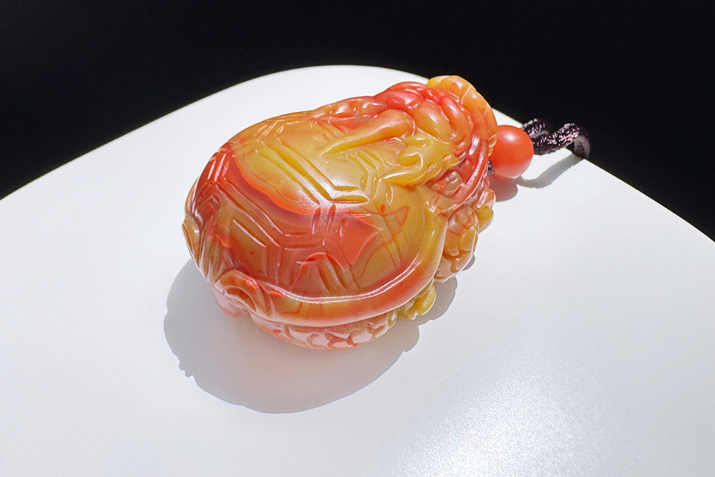 Certified High Grade Natural Nanhong Hand Carved Dragon Turtle Pendant, Yellow Nanhong Dragon Turtle Pendant, 天然黄皮包浆南红手工精雕龙龟吊坠