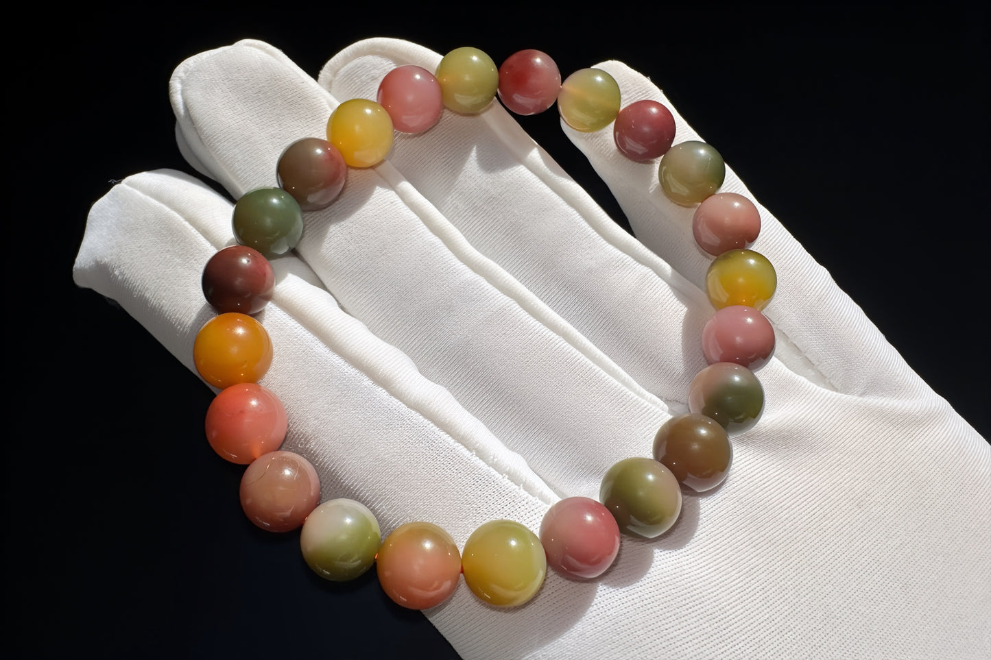 Natural Yanyuan Origin Agate Beaded Bracelet, Rainbow Color Yan-yuan Agate Bracelet, 天然盐源彩虹玛瑙西瓜色圆珠手串