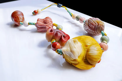 Natural Alashan Bracelet with Carved Alxa Onyx Charms, Hand Carved Top Grade Alashan Rocks, Handmade Alashan Bracelet, 天然全玉化阿拉善手工精雕配饰编绳手链