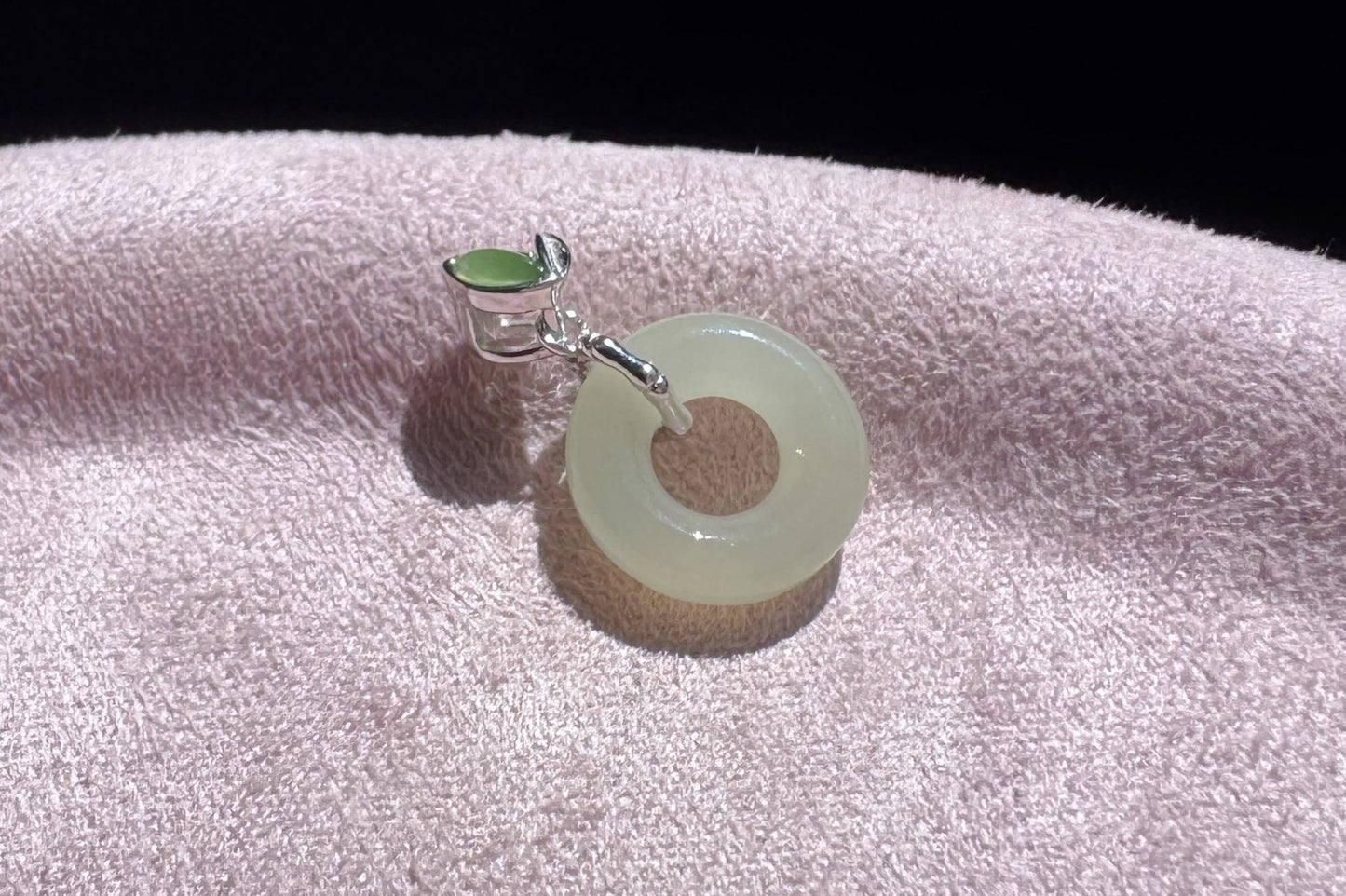 Small Natural White Nephrite Safe and Sound Pendant in S925 Silver Bamboo Shape Setting, White Green Nephrite Jade Pendant, 天然白玉平安无事牌竹节吊坠