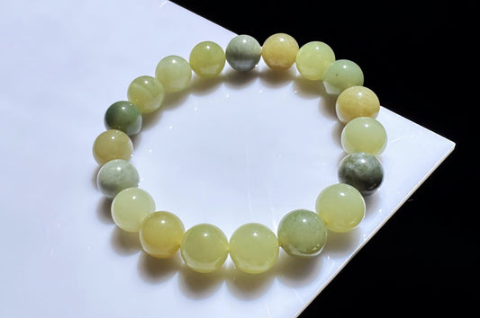 Certified Natural Yellow Nephrite Jade Bracelet with Blue Stone Skin, Unique Nephrite Jade Bracelet, 天然若羌蓝皮黄口料玉手串带证书