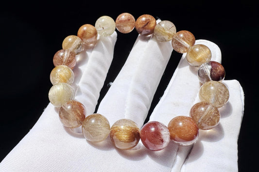 Genuine Multi-color Rutile Quartz Beaded Bracelet, Natural Untreated Cantoyancy Rutilated Quartz Bracelet, 天然巴西原色猫眼维纳斯金发晶顺发彩发晶圆珠手串