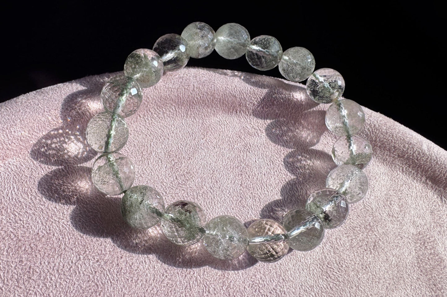 Natural Brazilian Green Phantom Quartz Beaded Bracelet, Natural Green Phantom Crystal Faceted Beads, 天然巴西满天星绿幽灵水晶刻面珠手串