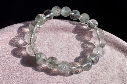Natural Brazilian Green Phantom Quartz Beaded Bracelet, Natural Green Phantom Crystal Faceted Beads, 天然巴西满天星绿幽灵水晶刻面珠手串