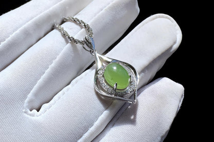 High Grade Natural Green Nephrite In S925 Sterling Silver Setting, Green Nephrite Silver  Pendant, 天然碧玉S925银吊坠