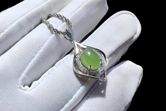 High Grade Natural Green Nephrite In S925 Sterling Silver Setting, Green Nephrite Silver  Pendant, 天然碧玉S925银吊坠