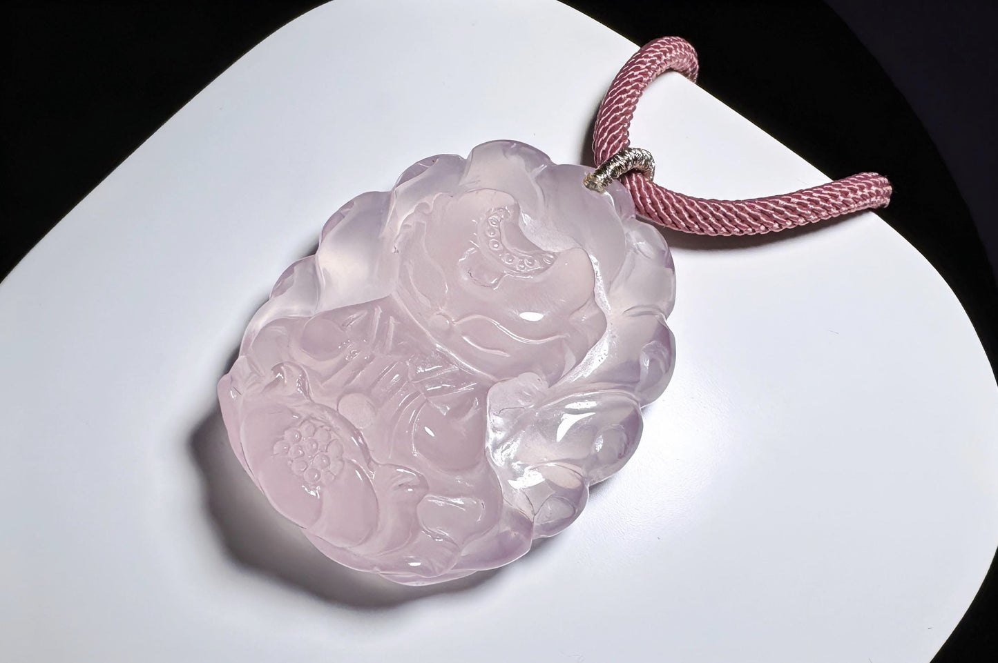 Natural Mozambique Rose Quartz Hand Carved Nine Tailed Fox Pendant, Carved Rose Quartz Fox Pendant Necklace, 天然莫粉水晶手工精雕狐仙吊坠