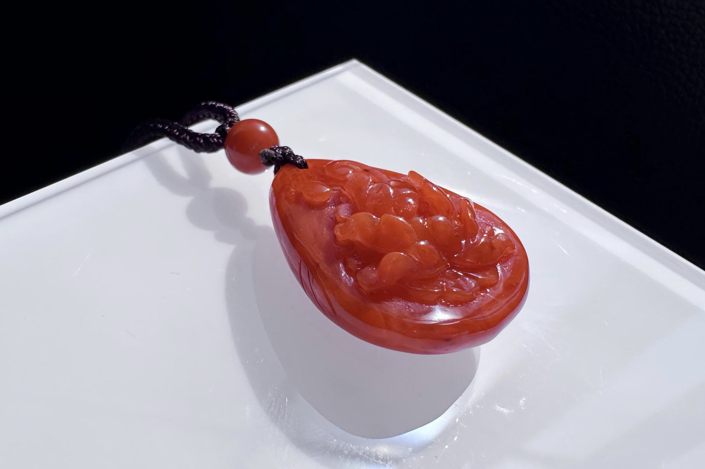 Natural Untreated Nanhong South Red Agate Peony Pendant, Fire Pattern Nanhong, Carved Nanhong Agate Pendant, 天然川料南红玛瑙手工雕刻牡丹花吊坠