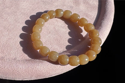 Natural Honey Brown Nephrite Jade Bracelet, Nephrite Jade Beads in Light Brown Sugar Color, 天然蜜糖色玉圆珠手串