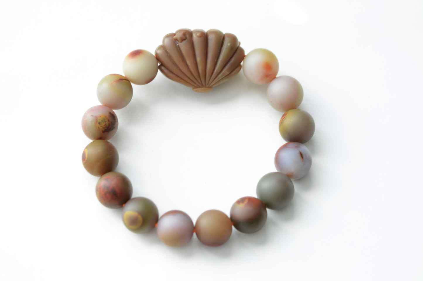 Natural Raw Yan Yuan Agate with Stone Skin Beaded Bracelet and Hand Carved Yan Yuan Agate Mermaid, 原矿包浆盐源手串搭配手工雕刻盐源美人鱼