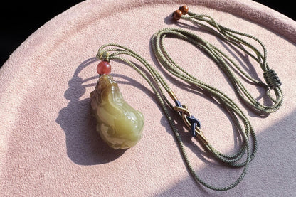Certified Natural Brown Sugar Nephrite Hand Carved Pixiu Pendant, Nephrite Jade Pixiu, Good Luck Jade Necklace, 天然糖青玉手工雕刻貔貅吊坠