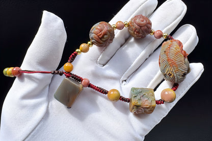 Natural Multi-color Old Mine Alashan Agate Hand Carved Charms Braided Bracelet, Alasha Bracelet, Carved Agate, 天然原矿老料阿拉善手工精雕狐狸手编手链