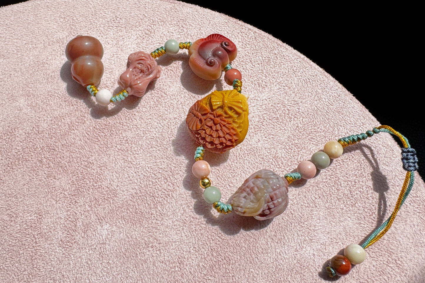 Natural Alashan Bracelet with Carved Alxa Onyx Charms, Hand Carved Top Grade Alashan Rocks, Handmade Alashan Bracelet, 天然全玉化阿拉善手工精雕配饰编绳手链