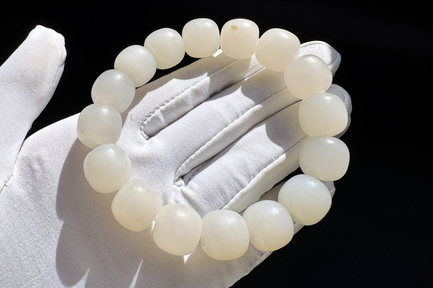 13mm Natural White Hetian Nephrite Bracelet, White Nephrite Jade Beads, Matte Nephrite Bracelet, 天然和田玉青海料一级白老型珠手串