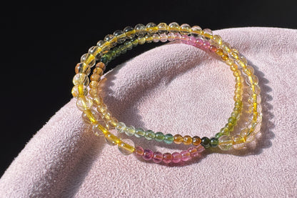 Natural Golden Rutile Quartz Beaded Bracelet with Rainbow Tourmaline, Tourmaline and Gold Rutilated Quartz Bracelet, 天然金发晶配天然碧玺双圈手串