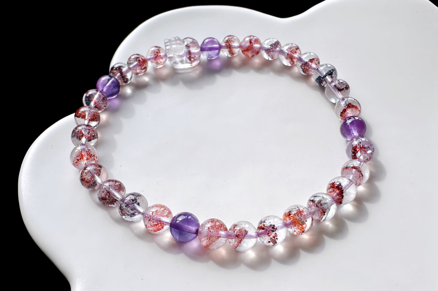 Rare Natural Pyramid Super Seven Beaded Bracelet with Super Seven Pixiu Charm, Top Grade Super Seven Bracelet, 天然招财金字塔超级七手串搭配超七貔貅