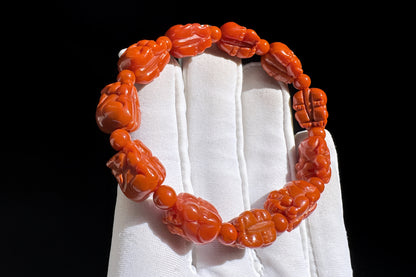 Certified Natural Untreated Nanhong Agate Bracelet, Carved Southern Red Agate PiXiu Bead Bracelet, Nanhong PiXiu, 天然无烤满色满肉凉山南红雕刻貔貅手串