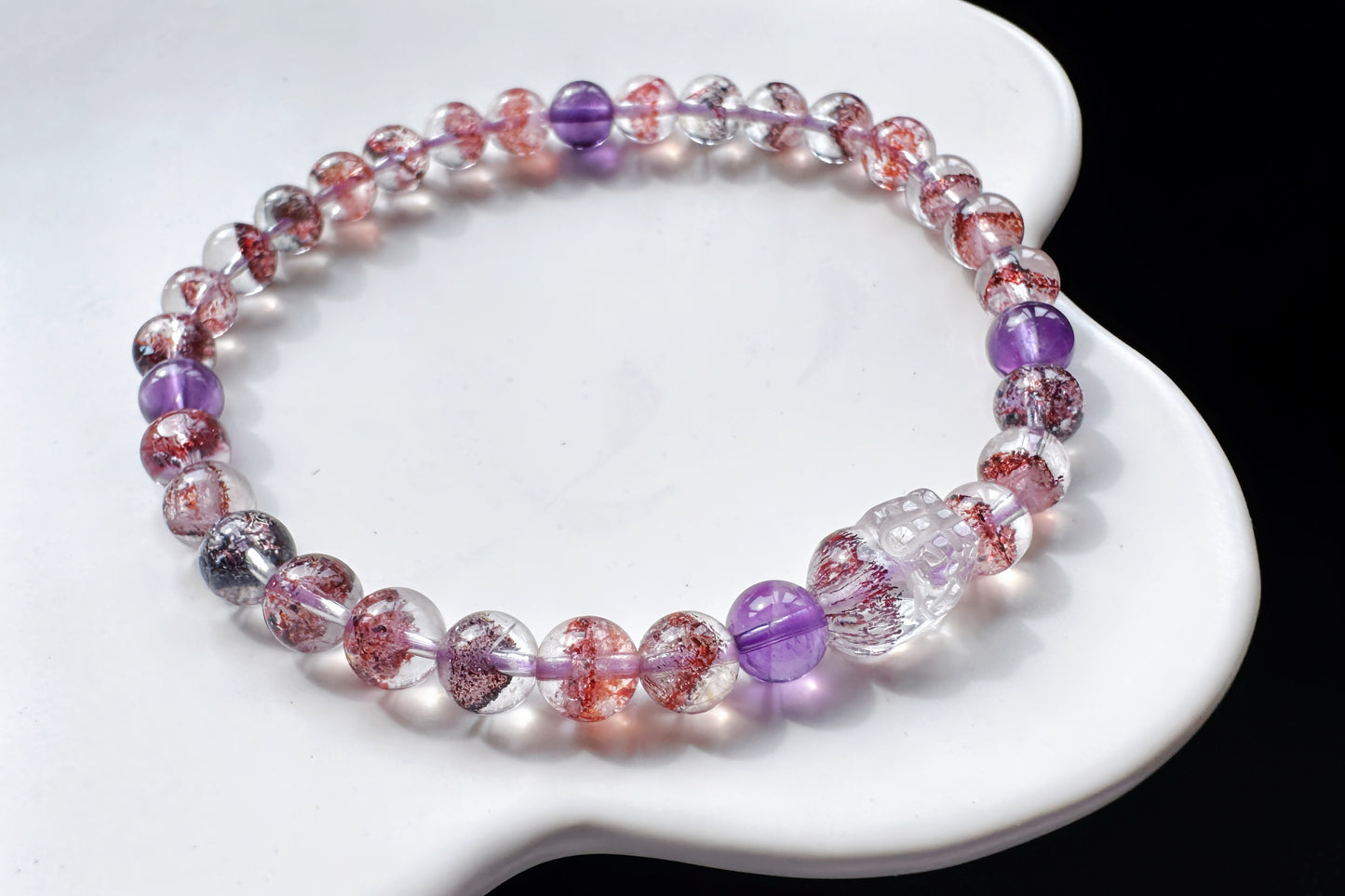 Rare Natural Pyramid Super Seven Beaded Bracelet with Super Seven Pixiu Charm, Top Grade Super Seven Bracelet, 天然招财金字塔超级七手串搭配超七貔貅