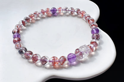Rare Natural Pyramid Super Seven Beaded Bracelet with Super Seven Pixiu Charm, Top Grade Super Seven Bracelet, 天然招财金字塔超级七手串搭配超七貔貅