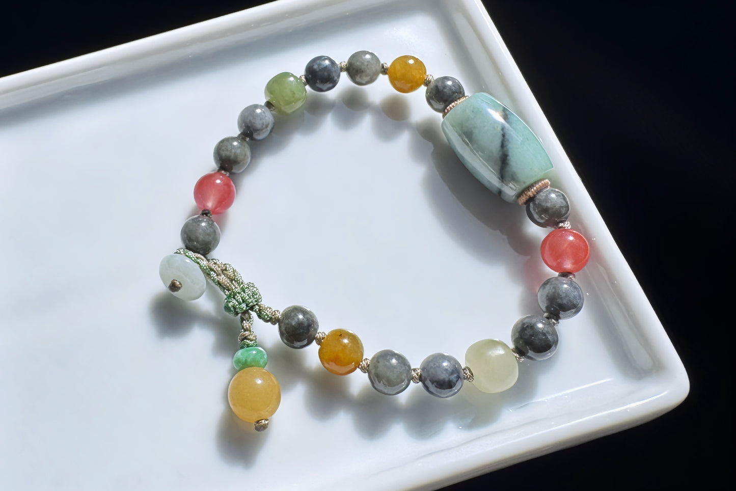 Natural Black and White Jadeite Jade Beads Bracelet, Hand Braided Black Jade Bracelet with Nanhong and Nephrite Beads, 保真天然缅甸A货翡翠飘绿乌鸡料手链